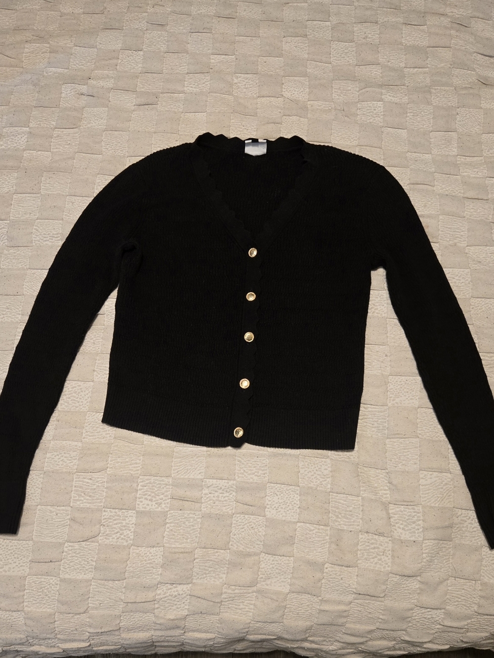 CAbi Black V-Neck Cardigan with Gold Buttons